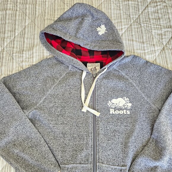 Roots Women’s Cabin Onesie Grey Oat Pepper Size M Zip Front Hooded Jumpsuit Cozy - Picture 12 of 16